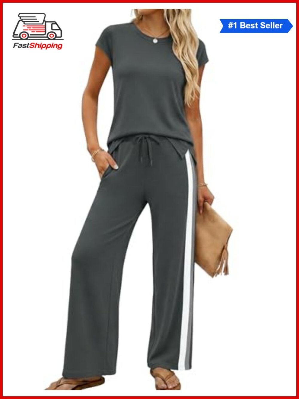 2 Piece Travel Outfit Set Straight Leg Lounge Track Suit
